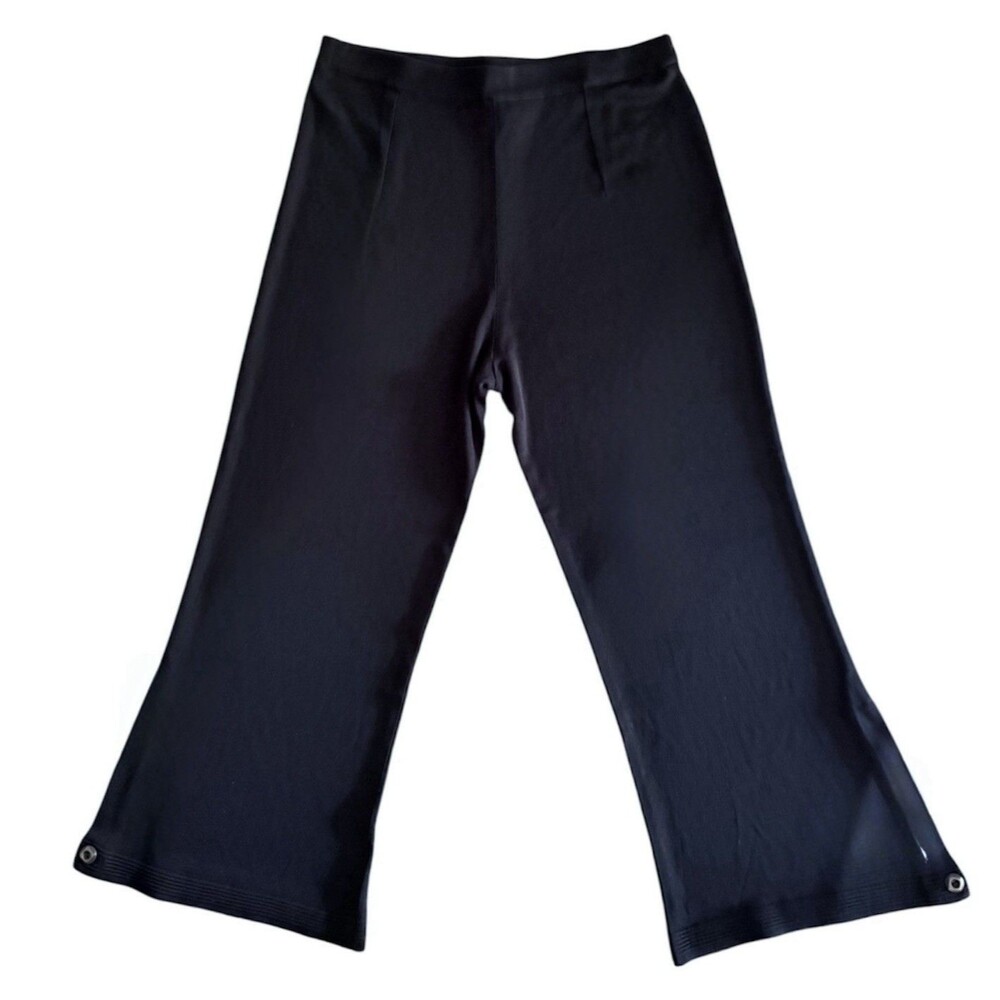 EXCLUSIVELY MISOOK L Black Crop Pants Capri Culottes Wide Leg Knit 25” Inseam